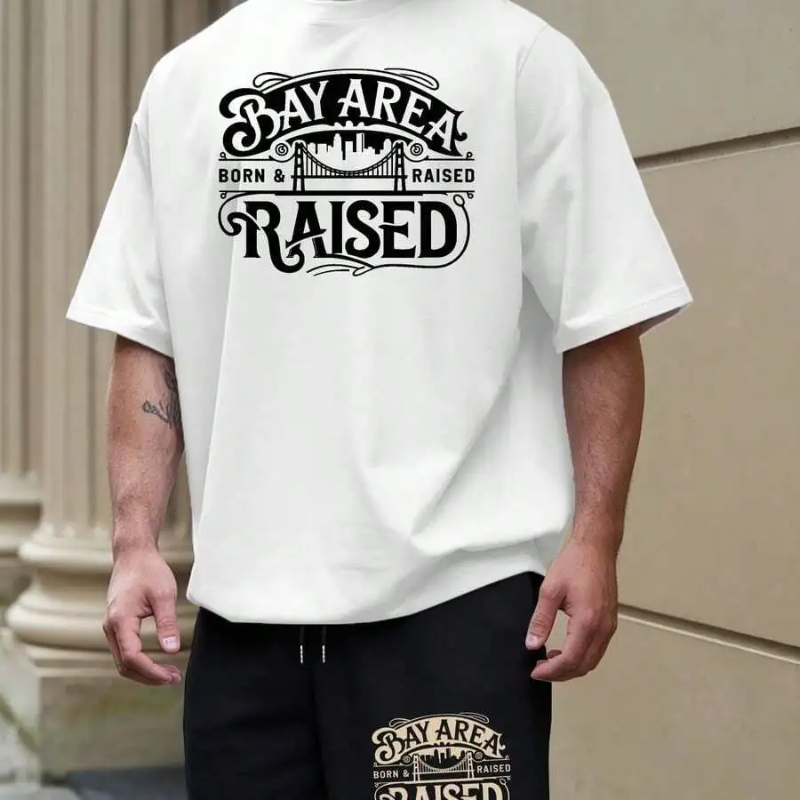 

Bay Area Born And Raised Graphic T-Shirt And Shorts Set For Men Casual Summer Outfit