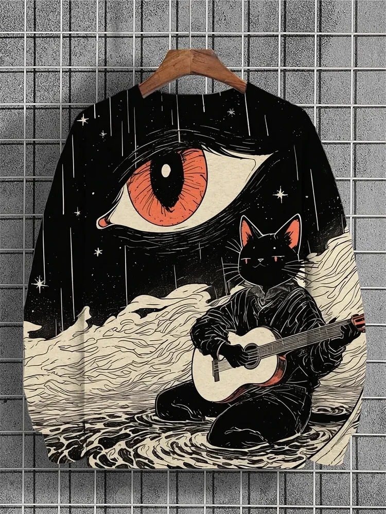 Autumn New Arrival Japanese Art Hoodies Vintage Cat 3D Printed Pullovers Men Women Casual Oversized Crew Neck Y2k Sweatshirts