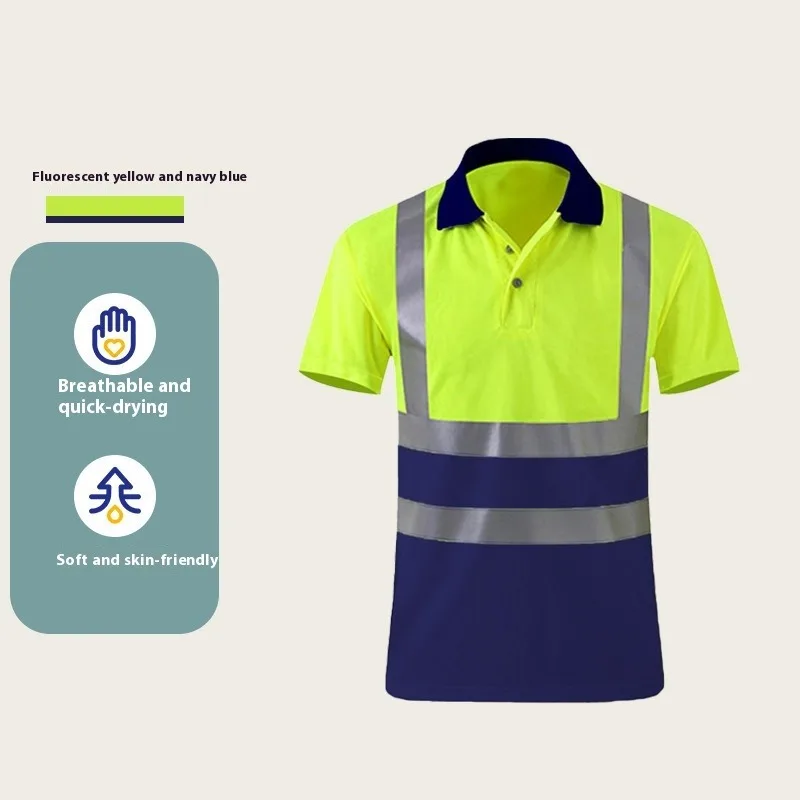 Work Clothes Construction Site Mining Work Clothes Quick-drying High-bright Reflective Strip Polo Shirt Lapel T-shirt