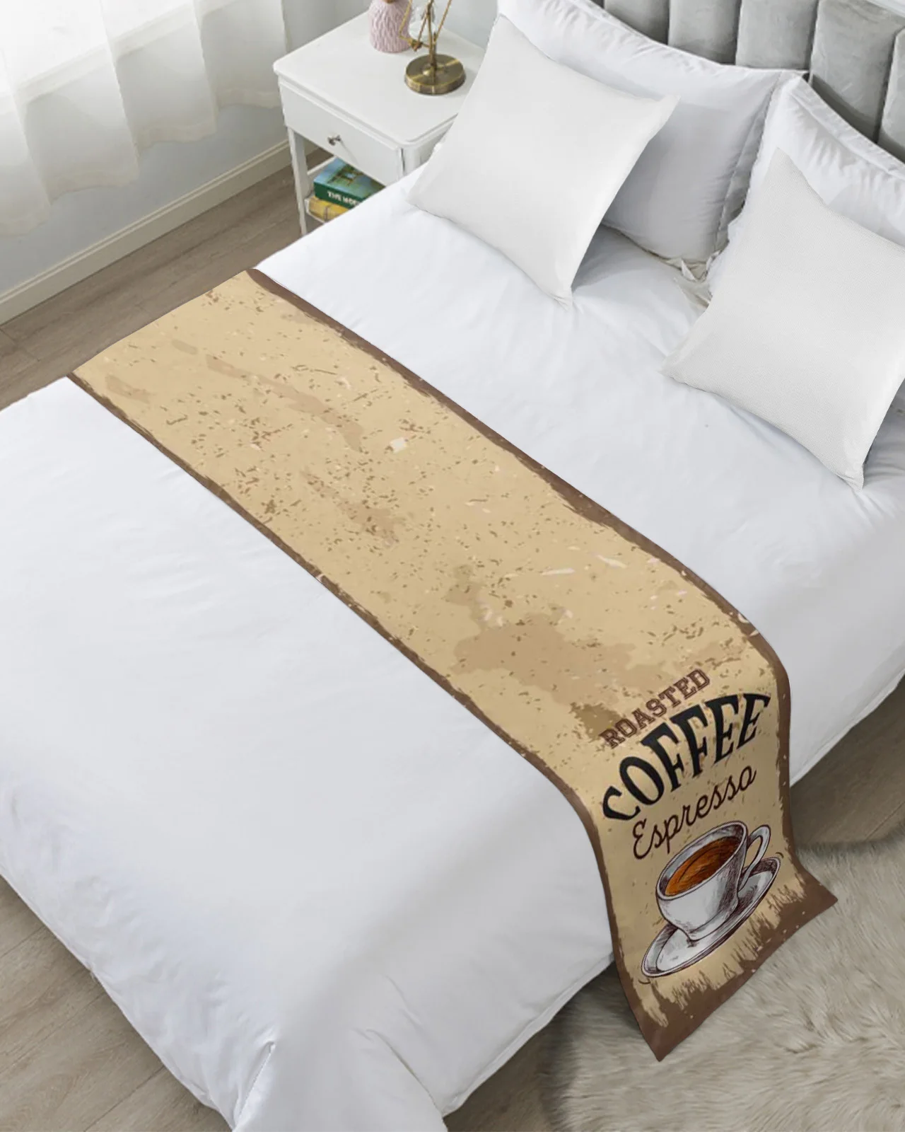 Espresso Coffee Retro Style Bedspreads Bed Runner Bed Flag Scarf for Home Hotel Decoration Bedding Single Queen King Bed Cover