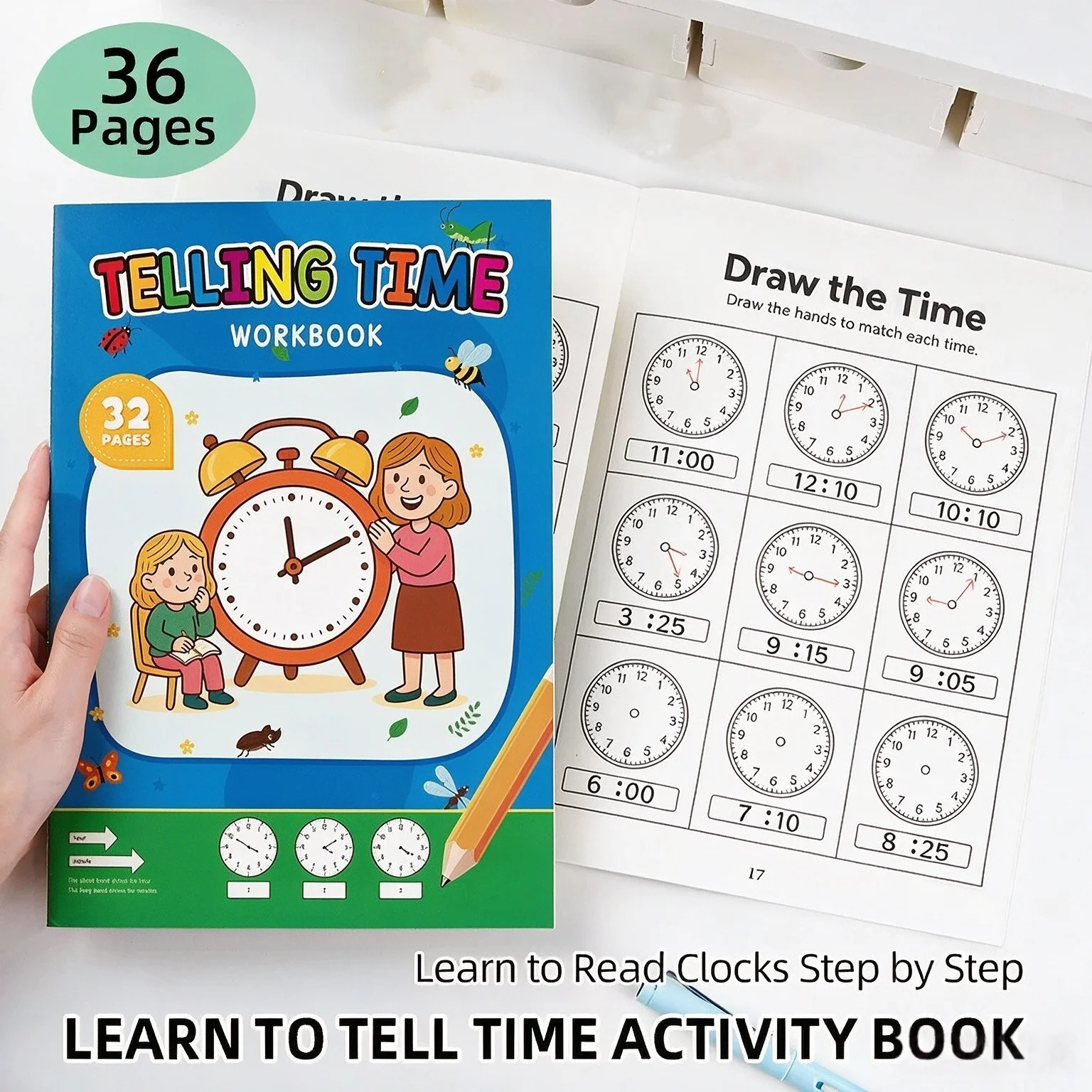 32 Pages Telling Time Activity Workbook Clock Cognition Practice Learning Brain puzzle toys Material Educational Gift Learners