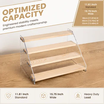 E9 Durable Acrylic Tiered Spice Rack Organizer 30cm White Wooden Display Storage Riser Step Display Stand Shelf For Countertop