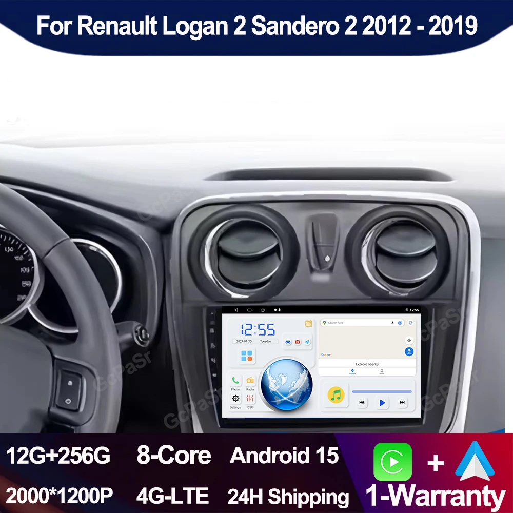 CarPlay для Renault Logan 2 Sandero 2 2012-2019 автомобильный радиоприемник мультимедийный плеер Bluetooth 5G BT WiFi Android15 беспроводной carplay