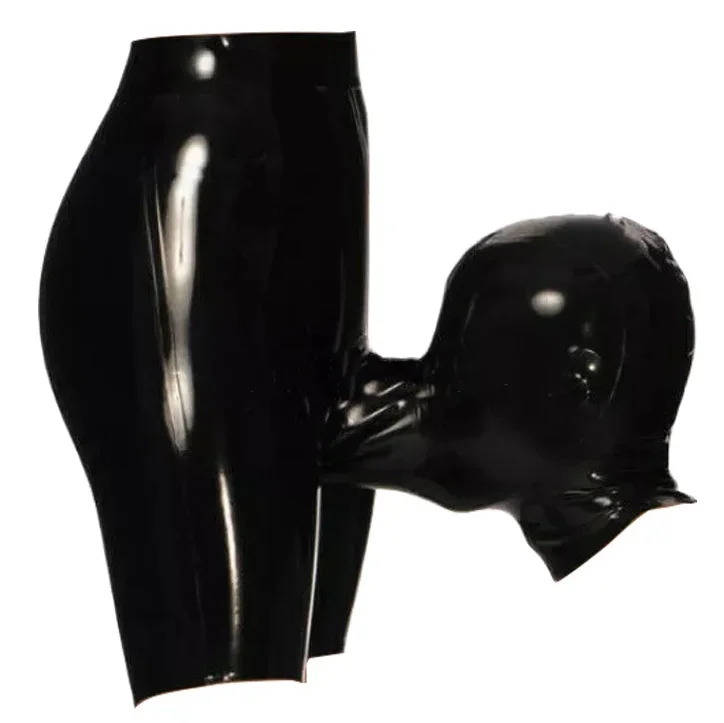 

Exotic Rubber Latex Hoods Connect Shorts Panties by Mouth with Sexy Black Fetish Underpants Underwear