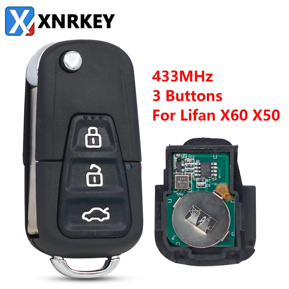 

XNRKEY 3 Button Flip Remote Smart Car Key/Key Shell 433Mhz for Lifan X60 X50 720 Replacement Car Key with Uncut Blade