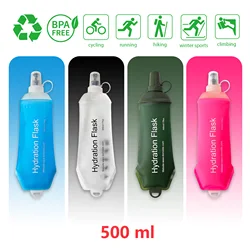 AXEN Folding Water Bottle, Collapsible, Soft Flask, TPU, Cycling, Running, Camping, Travelling, Pink, Blue, Green, White, 500ml