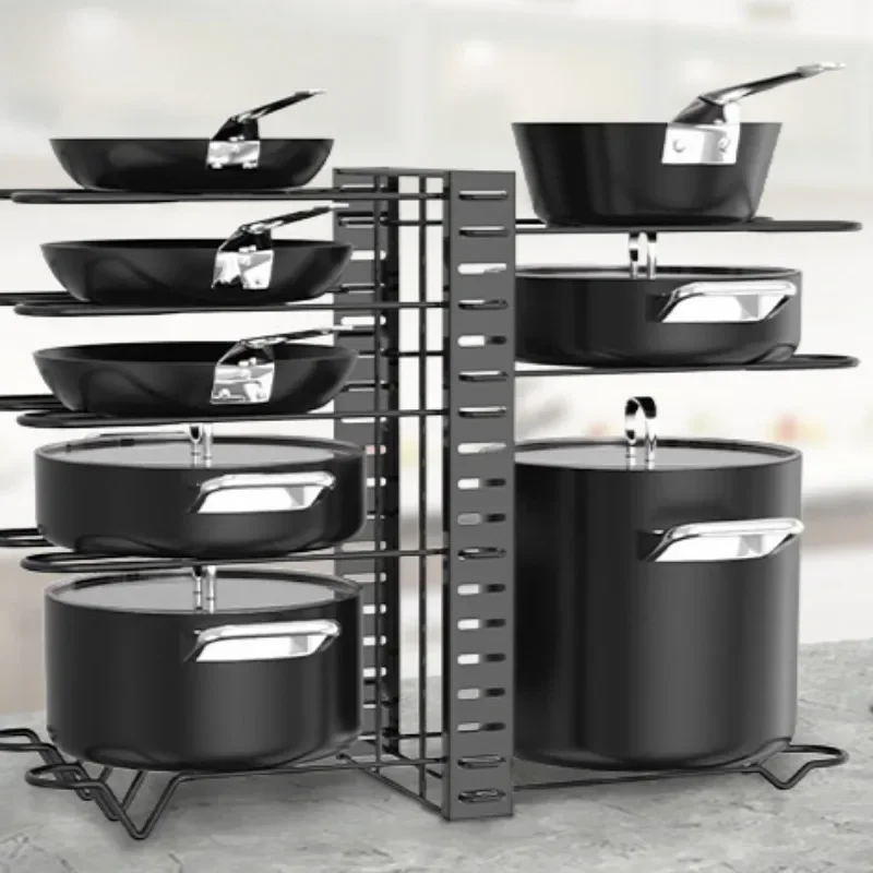 Pots and Pans Organizer Rack Multi-layer Iron Wire Bilateral Pot Cover Storage Rack Pots Lids Storage Holder Kitchen Storage