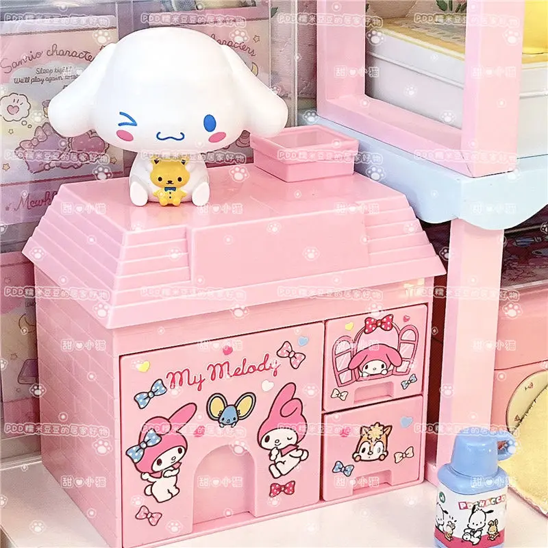 sanrio hello kitty girl house style desktop jewelry box my melody culomi pen holder drawer storage cabinet box toy gift korea