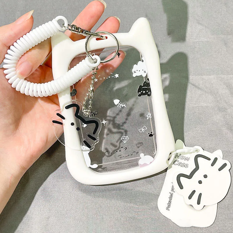 Transparent Cat Ear Card Holder Student Campus ID Bus Subway Card Sleeve Hanging Strap Kpop Fan Bag Pendant Daily Decor Gift