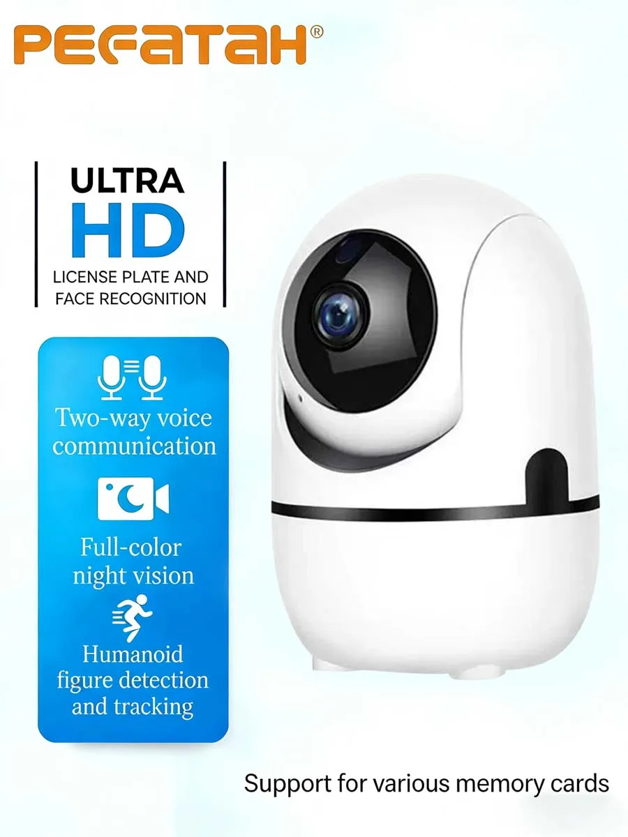 

Умная видеоняня PEGATAH 360 для дома ° PTZ-камера с автоматическим отслеживанием, AI-детектором, ночным видением для домашней безопасности и видеонаблюдения