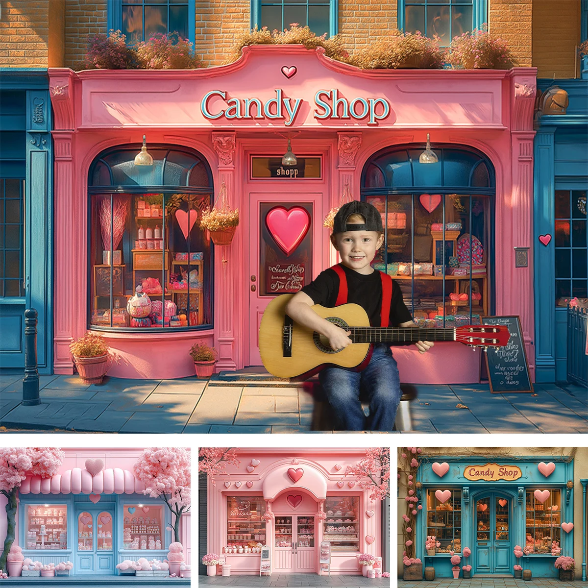 

Valentine's Day Rose Store Backdrops Kids Baby Cake Smash Photography Child Adult Lover Floral Market Streets Backgrounds