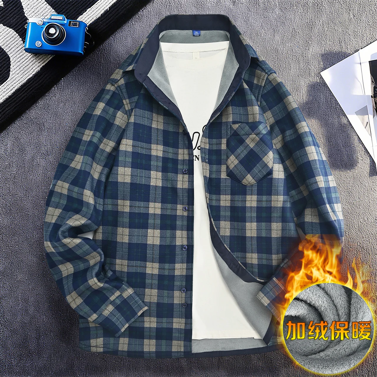 

Winter New Fashion Trend With Thick Fleece and Warm Plaid Shirt For Men's Casual Loose Sports Plus Large Size High-Quality Shirt