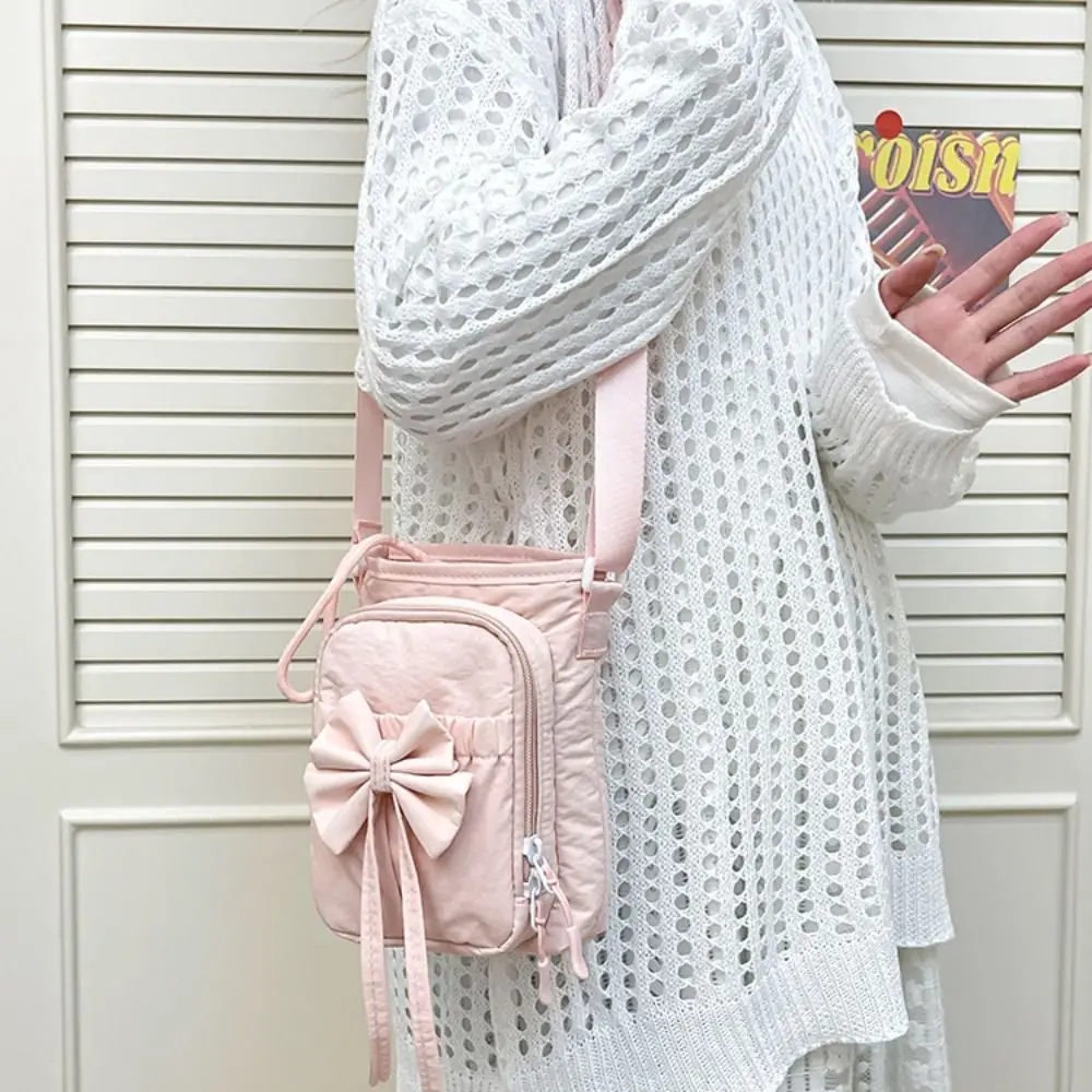 Nylon Rope Bow Drawstring Crossbody Bags Coin Pouch Casual Nylon Shoulder Bag Korean Style Solid Color Mobile Phone Bag Travel - view 4