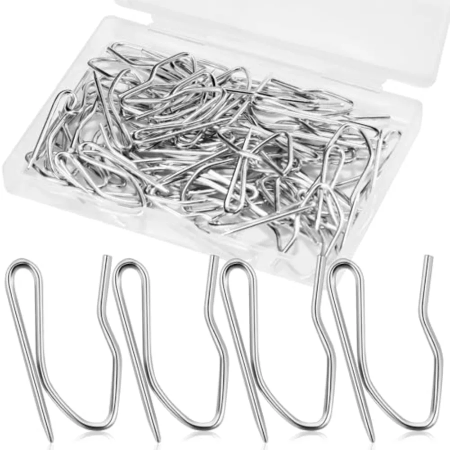1.25IN Curtain Hooks Drapery Pin, 58PCS, Door Window Shower Curtain Rustproof Metal Drapery Hooks for Pinch Pleat/ Header Type