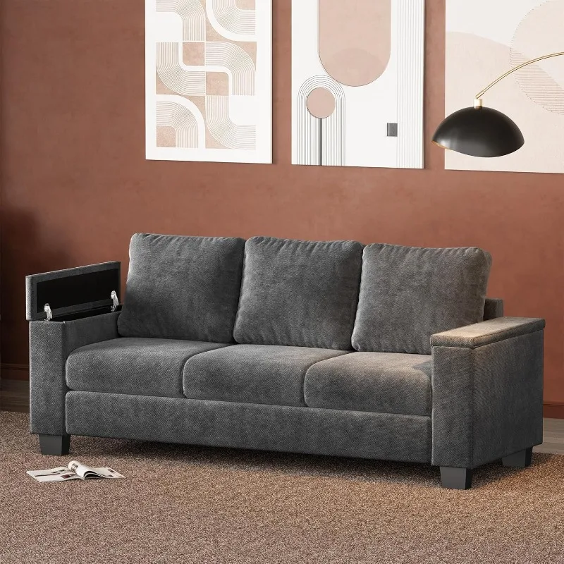 Sofas Couches for Living Room, with Storage Wide Armrest, 80" Chenille 3 Deep Seater Couch, Pet Friendly, Easy to Install