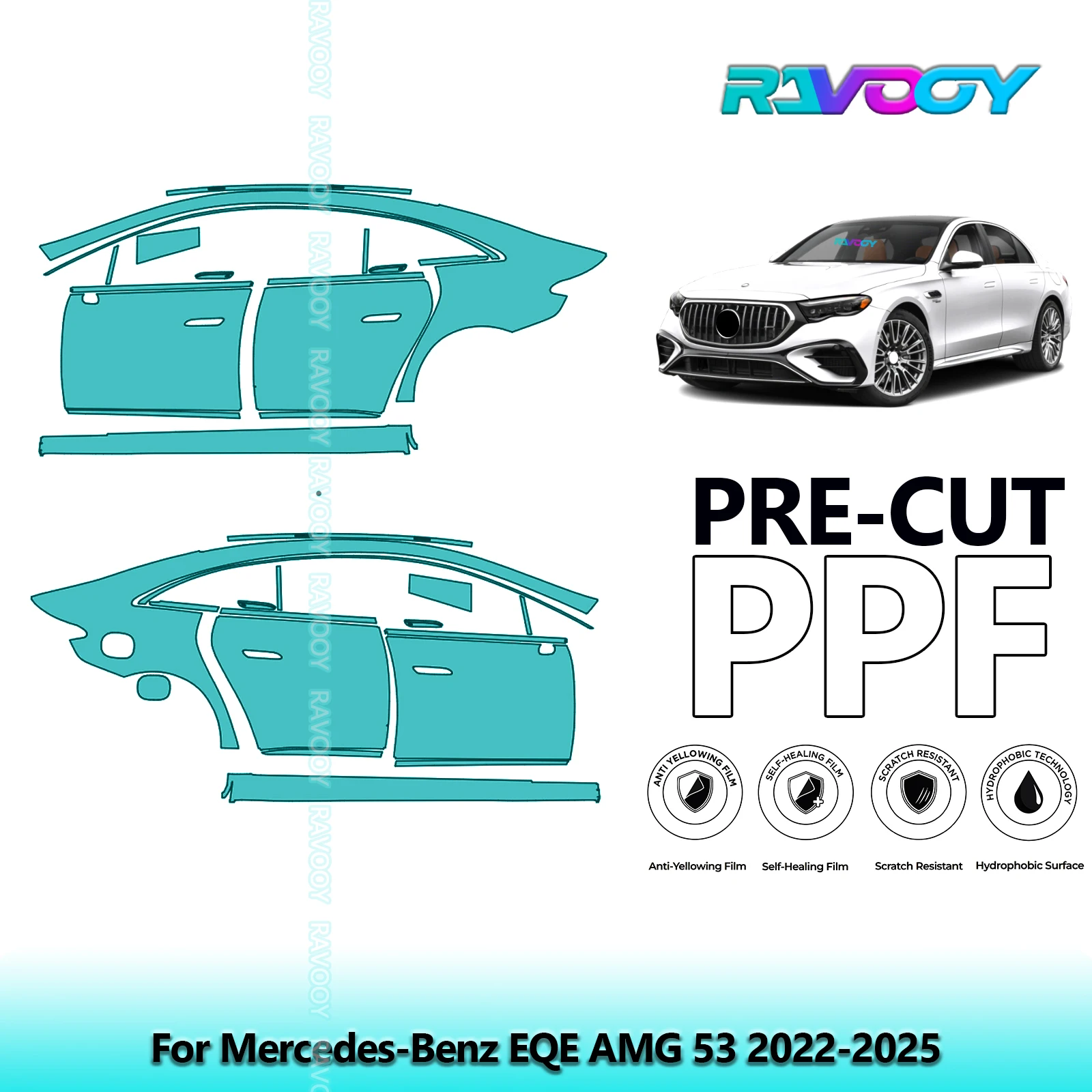 

For Mercedes-Benz EQE AMG 53 2022-2025 8.5mil Clear Matte Pre-Cut PPF Door &amp; A/B Pillar Kit TPU Paint Protection Film Set