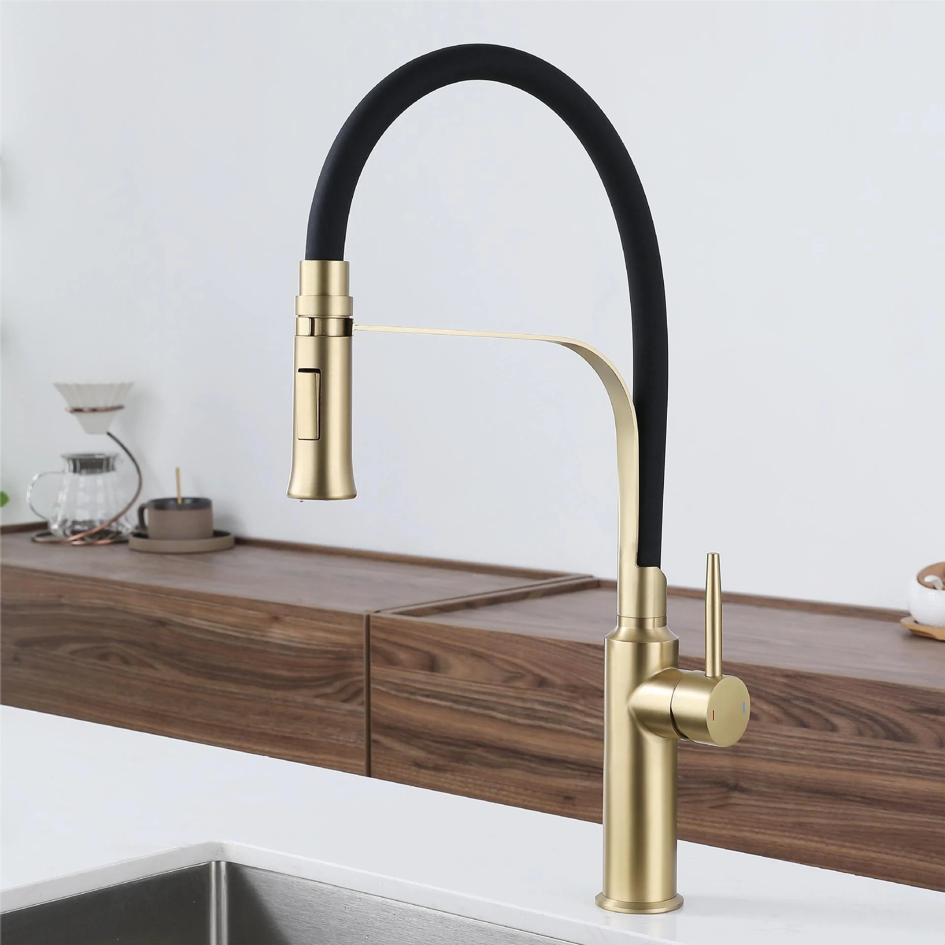 

Brushed Gold Kitchen faucet Pull Down Purification Water Mixer Tap Hot and Cold double control faucet