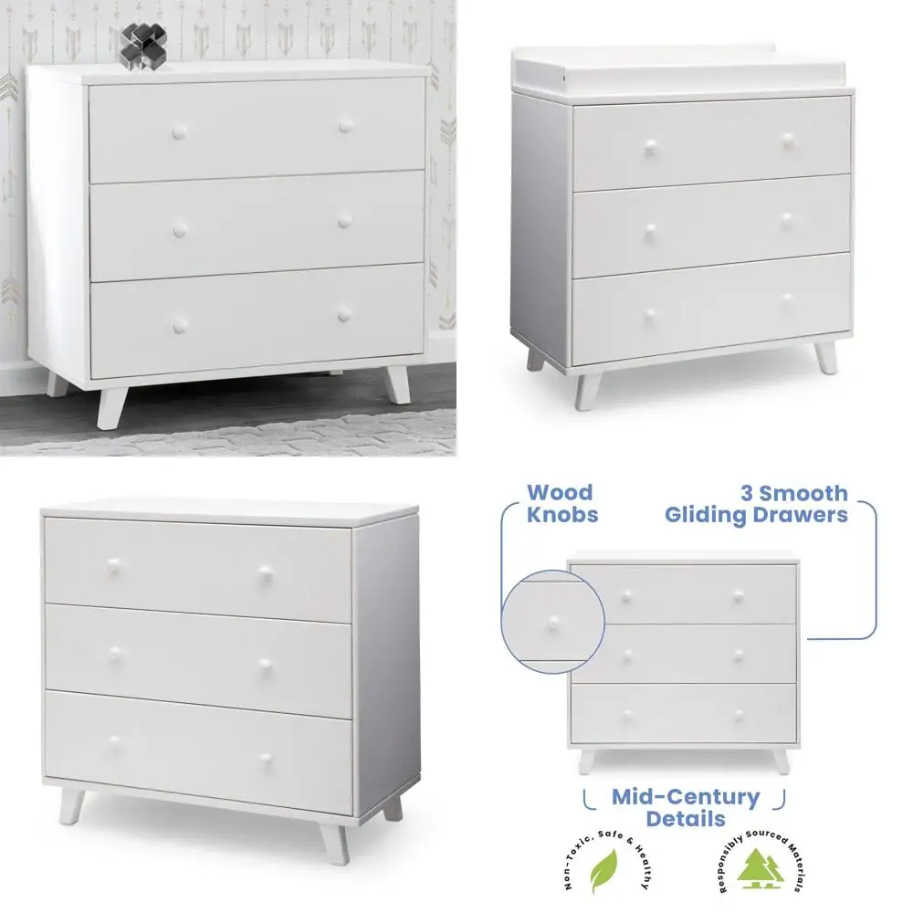 

Комод Ava с 3 ящиками, регулируемой верхней полкой и взаимосвязанным дизайном ящиков - сертифицирован Greenguard Gold, белый цвет