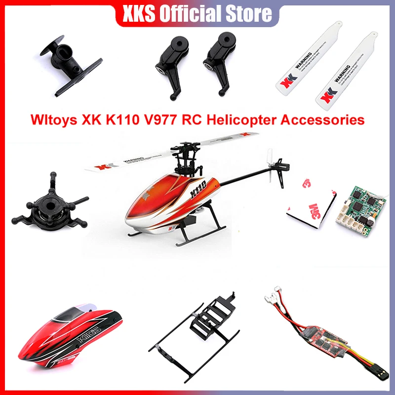 Wltoys XK K110 RC Helicopter Accessories Blade Gear Metal Conversion Tail Motor Rotor Head Canopy ESC Board Servo For V977 Parts