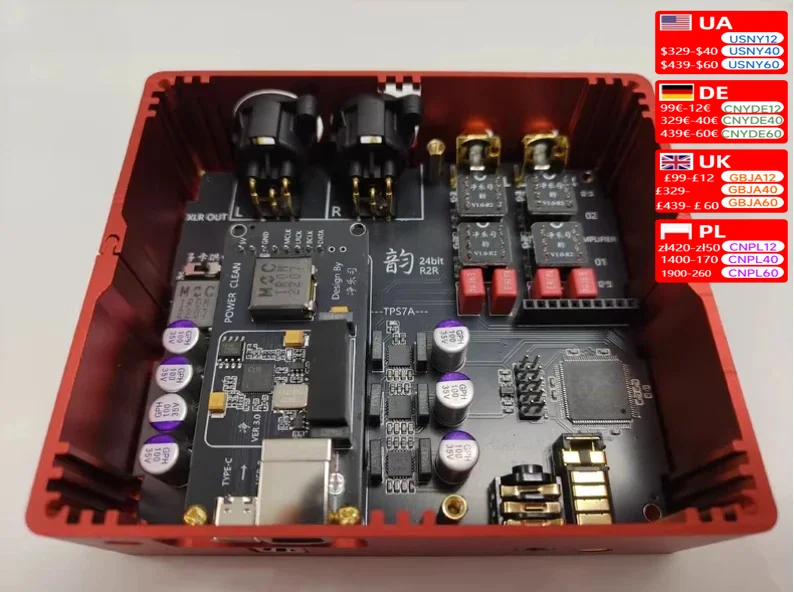 Fully balanced R2R decoder Supports up to 24 bit pcm384  9-24V