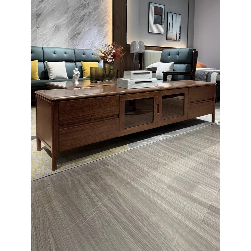 

Walnut TV Cabinet Simple Modern Living Room Full Solid Wood Floor Cabinet