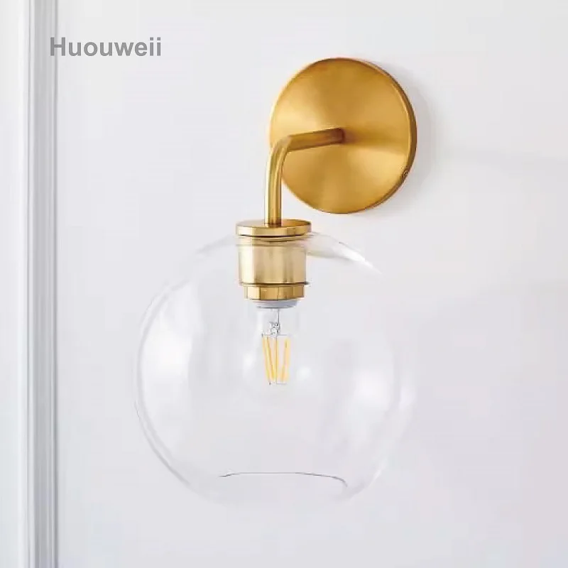 

Nordic Creative Ball Glass Bedside Lamp Mirror Front Lamp Golden Wall Lamp Brass Color Modern Living Room Wall Lamp