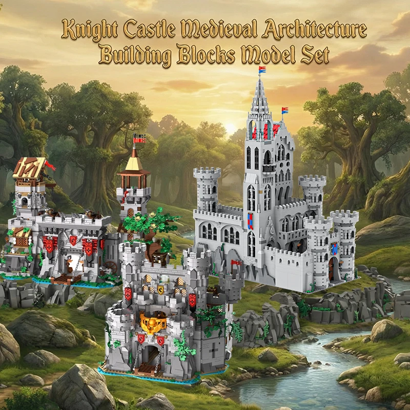 Ritterburg Mittelalterliche Architektur Bausatz Modularer Baustein-Set Zusammenbaubares Modellbausatz Puzzle-Spielzeug Geschenk für Jungen und Erwachsene