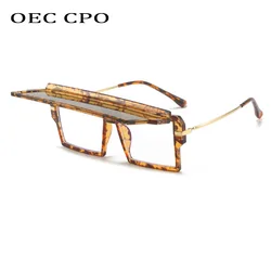 OEC CPO Fashion Flip Up Square Sunglasses for Women Punk Sun Glasses Men Trending One Piece Leopard Eyewear UV400 Unisex Goggles