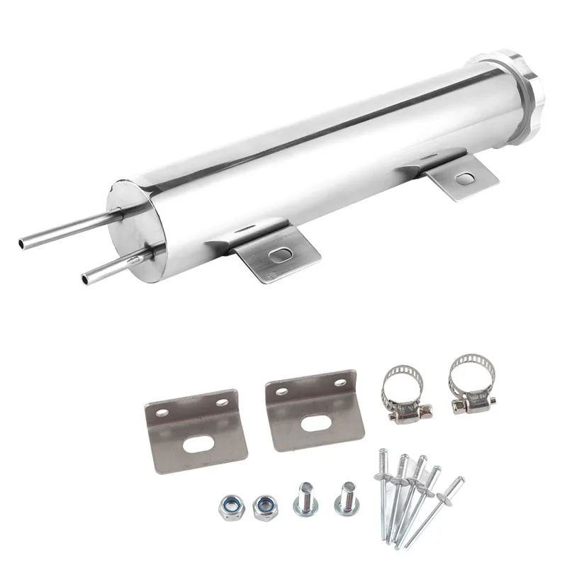 

14oz Polished Stainless Steel Coolant Overflow Reservoir - 2x10in Durable Tank, Compatible with Ford Engines, Corrosion-Resistan