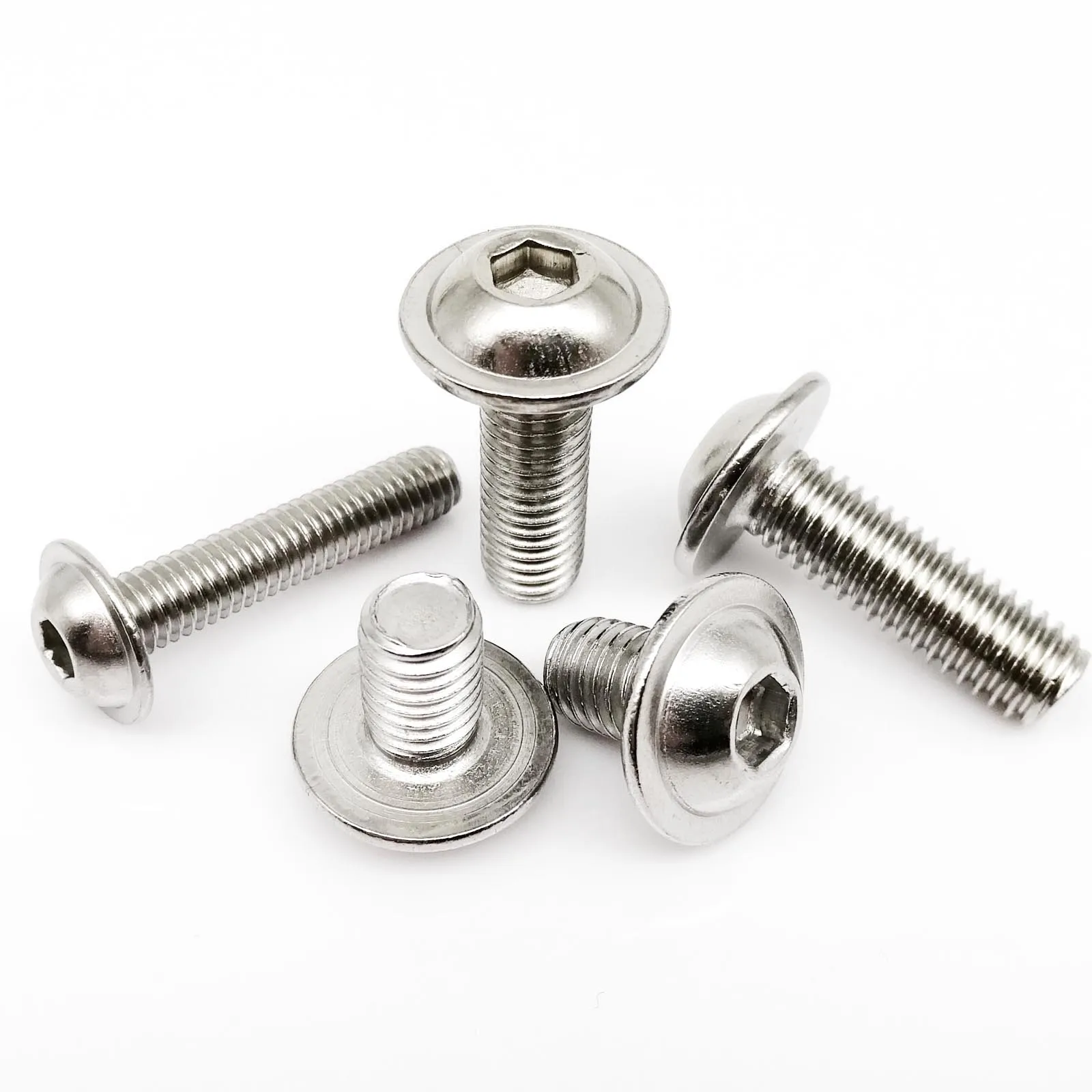 10/20/50pcs Hex Hexagon Socket Round Button Head With Washer Collar Bolt Screw M3 M4 M5 M6 ISO7380.2 304 A2 Stainless Steel