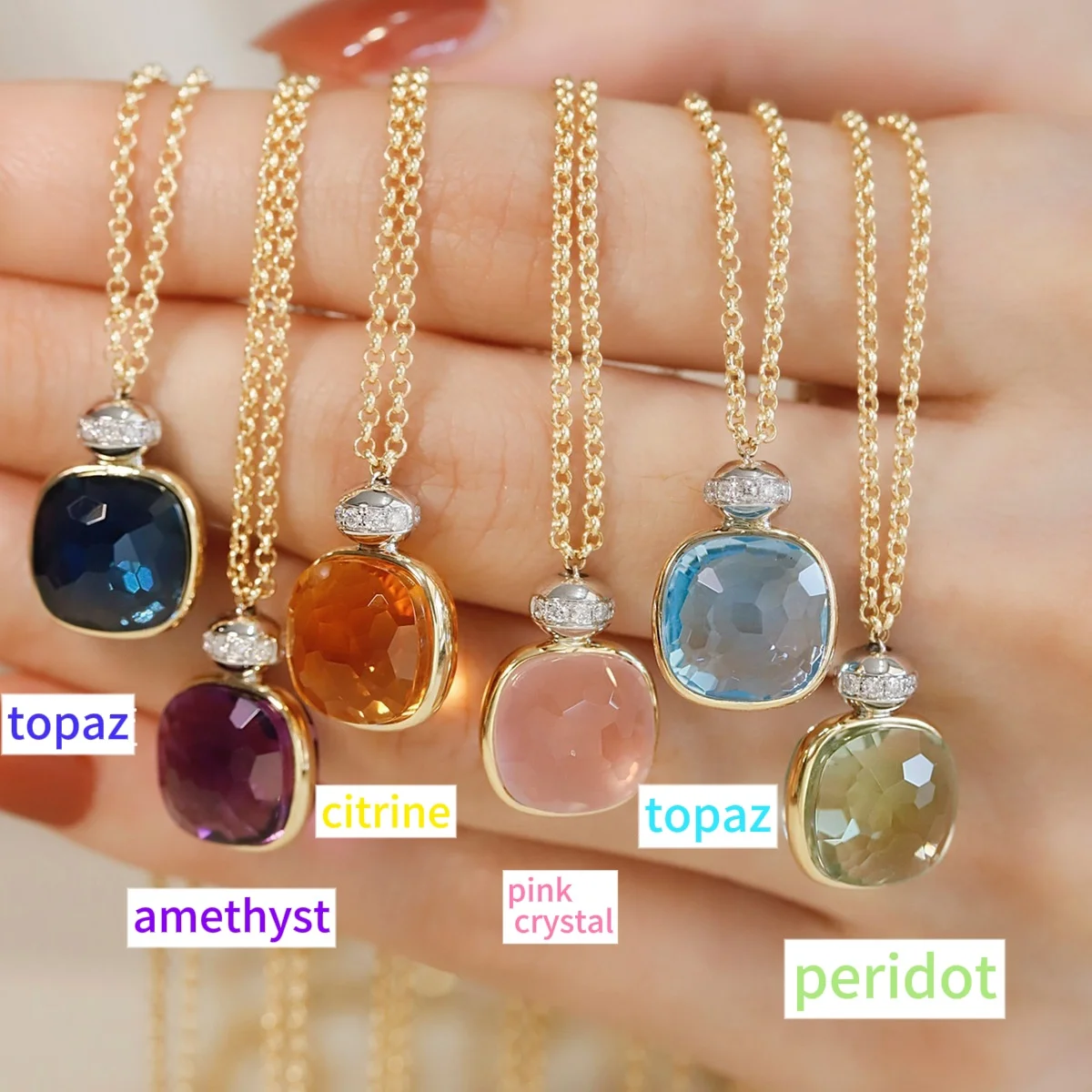 

Luxury Fashion Design 925 Silver Candy Necklaces Topaz Pink Crystal Citrine Peridot Amethyst Perfume Bottle Pendant Ins Jewelry