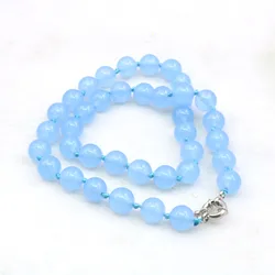 10mm Natural Blue Chalcedony Round Bead Stone Necklace,Smooth and Translucent Necklace,Jewelry Sets Gift for Women,