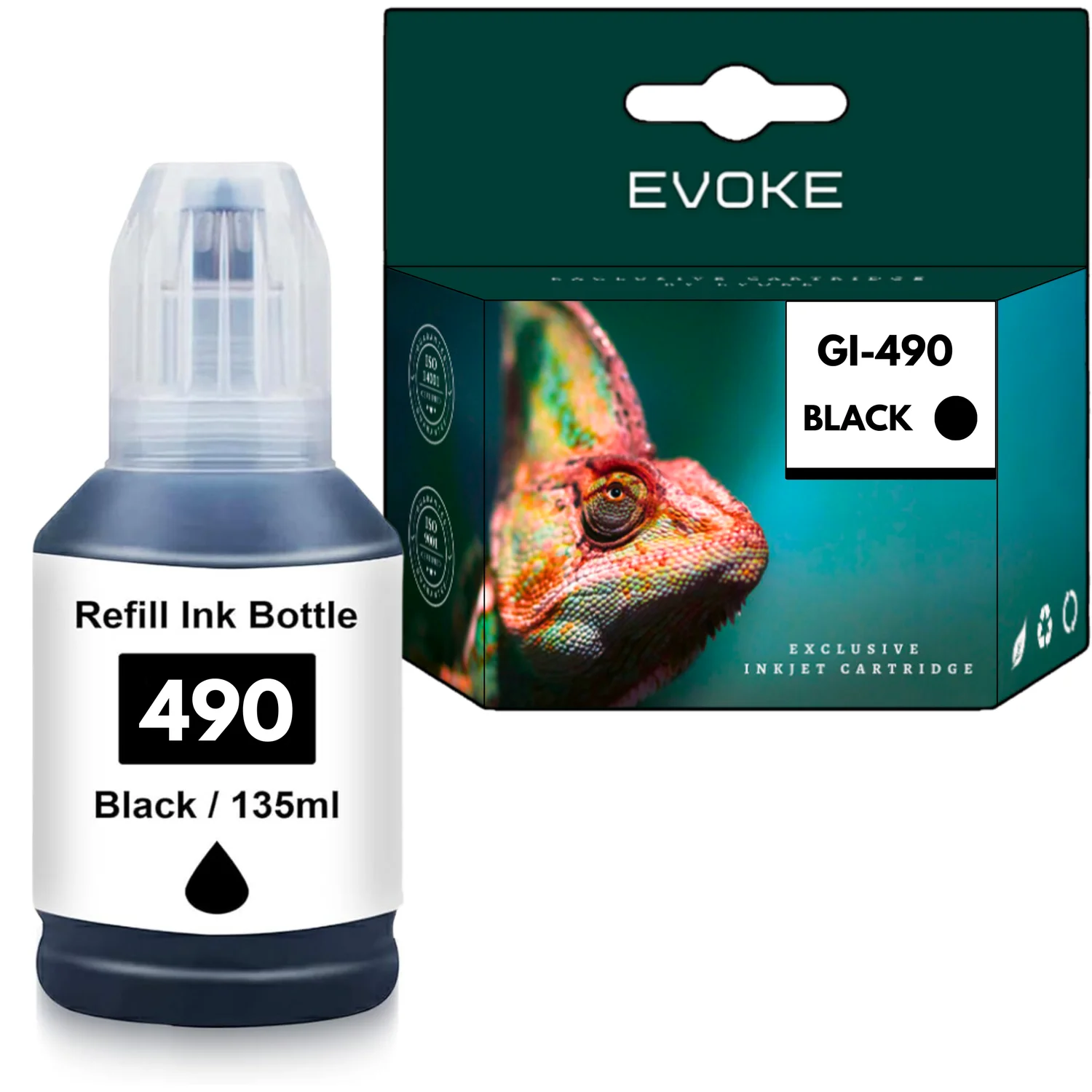 Evoke Compatibele Inkt voor Canon Gi-490 Gi490 Gi-490B Zwart 135 ml 6000 Pagina's Pixma G1400 1411 1500 1501 1510 1515 2200 2400 2411 2500 2501 2510 3200 3400 3411 3500 3501 3510 3515 4400 4411 4500