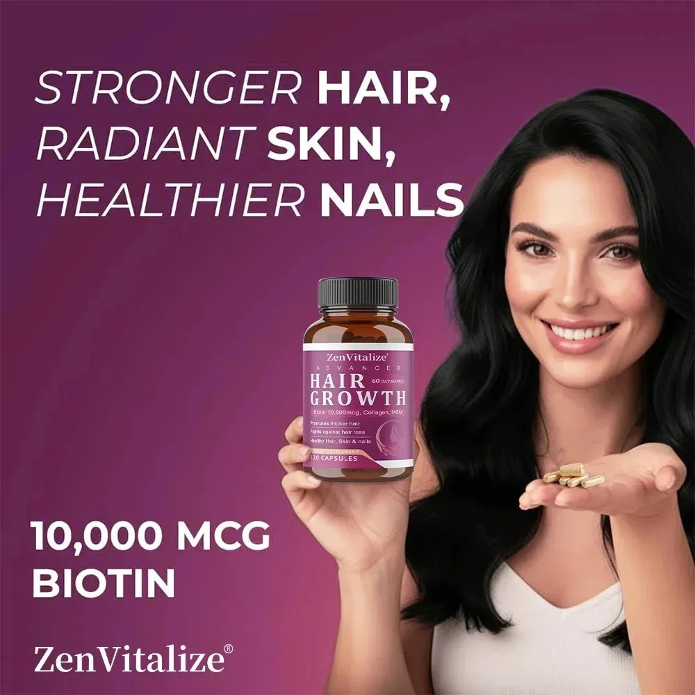 Hair Growth Supplements for Women and Men, for Thicker & Fuller Hair, Thinning Hair Support, Biotin & Hydrolyzed Bovine Collagen