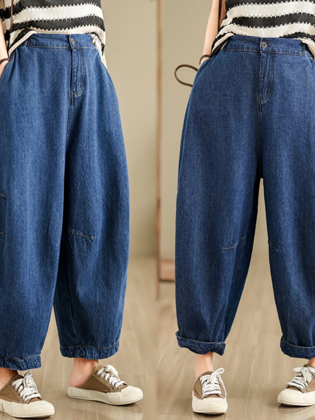 Retro Denim Jeans Dames Rechte Pijpen Faion Afslanken Losse Casual Negen Punten Oude Vader Wijde Pijpen Broek Lente Nieuwe Collectie