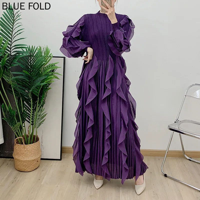 

Autumn New Style Pleated Heavy Ruffle Dress Long Loose Women Dresses MIYAKE PLEATS High Quality Clothes for Women Birthday