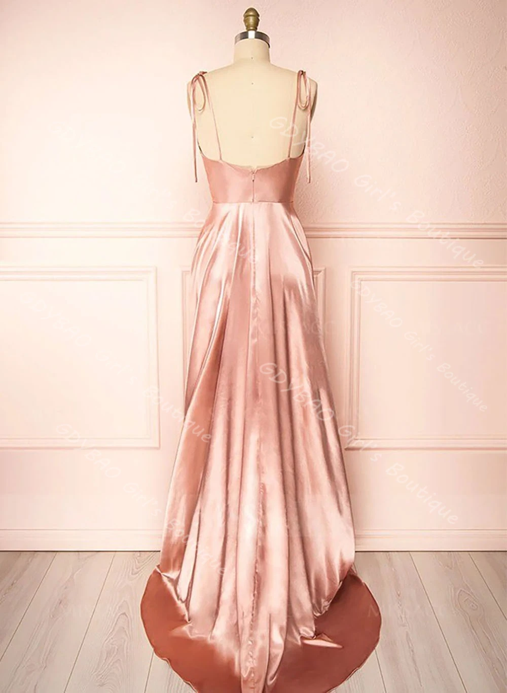 Customized Women's Bridesmaid Dress A-Line Cowl Neck Spaghetti Strap Wedding Party Dress Satin Robe Backless Prom Evening Gown