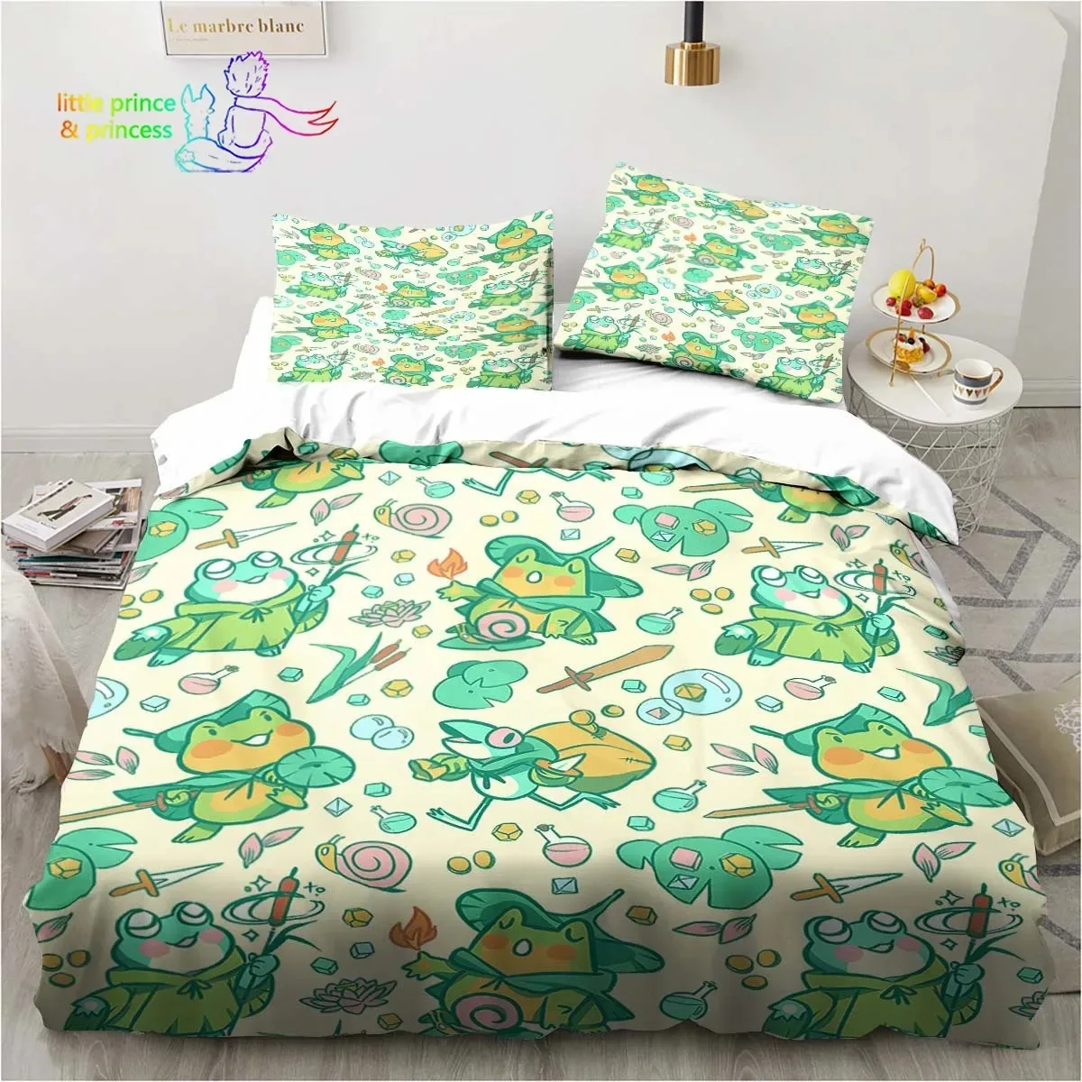 

Kawaii Cute Cartoon Frog Comfortable Duvet Quilt Cover Pillowcase Bedding Set Children Bedroom Decoration Home Textile