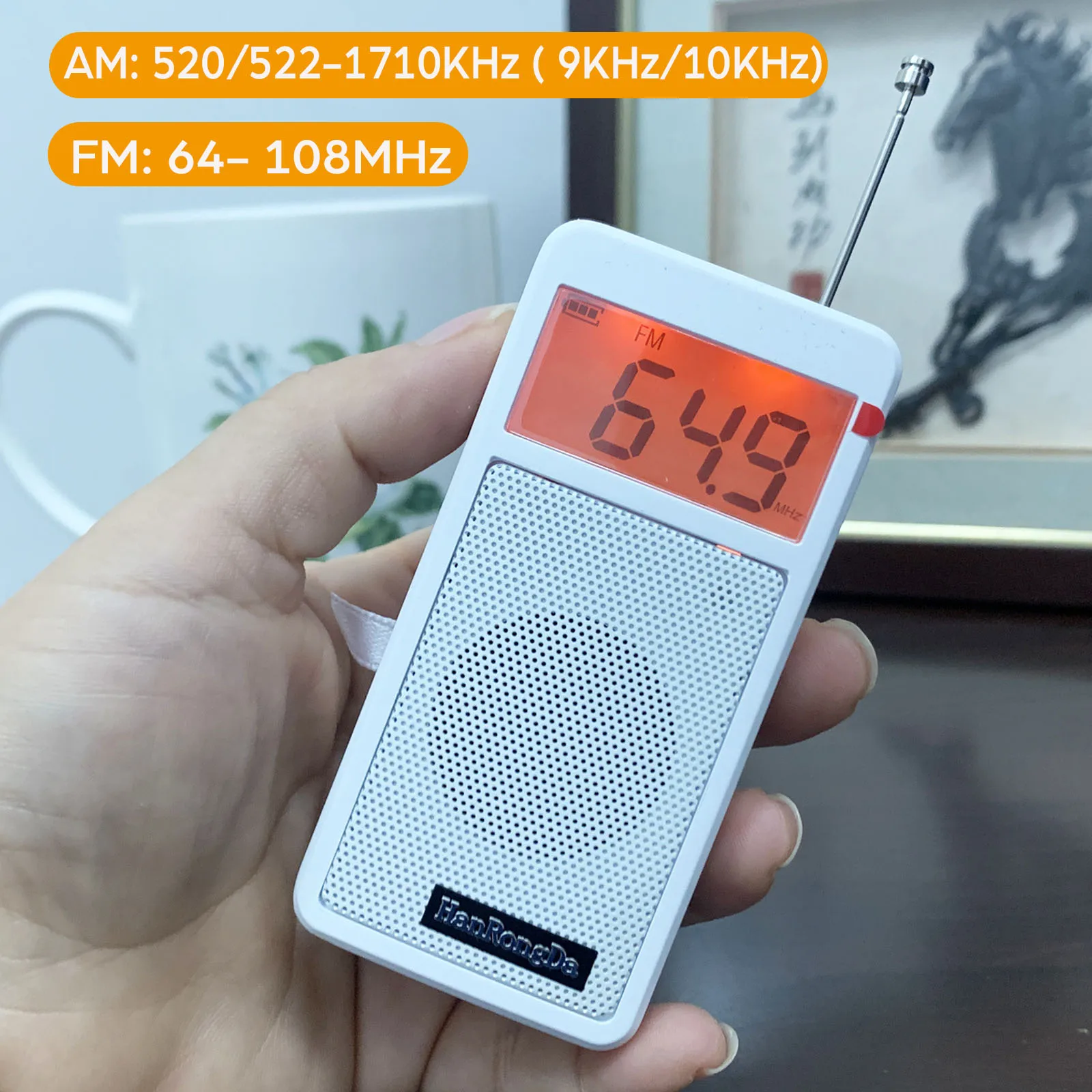 Mini Pocket FM AM Radio Timer shutdown Radios Full Range Speaker Support Alarm Sleep Timer Orange Backlight LCD Display 2*AAA