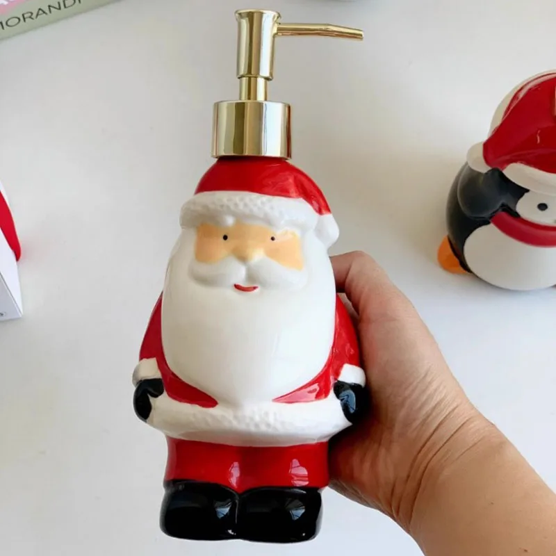 Santa Claus Ceramic Lotion Bottle Snowman Penguin Soap Liquid Container Home Hand Sanitizer Makeup Remover Water Storage Bottle