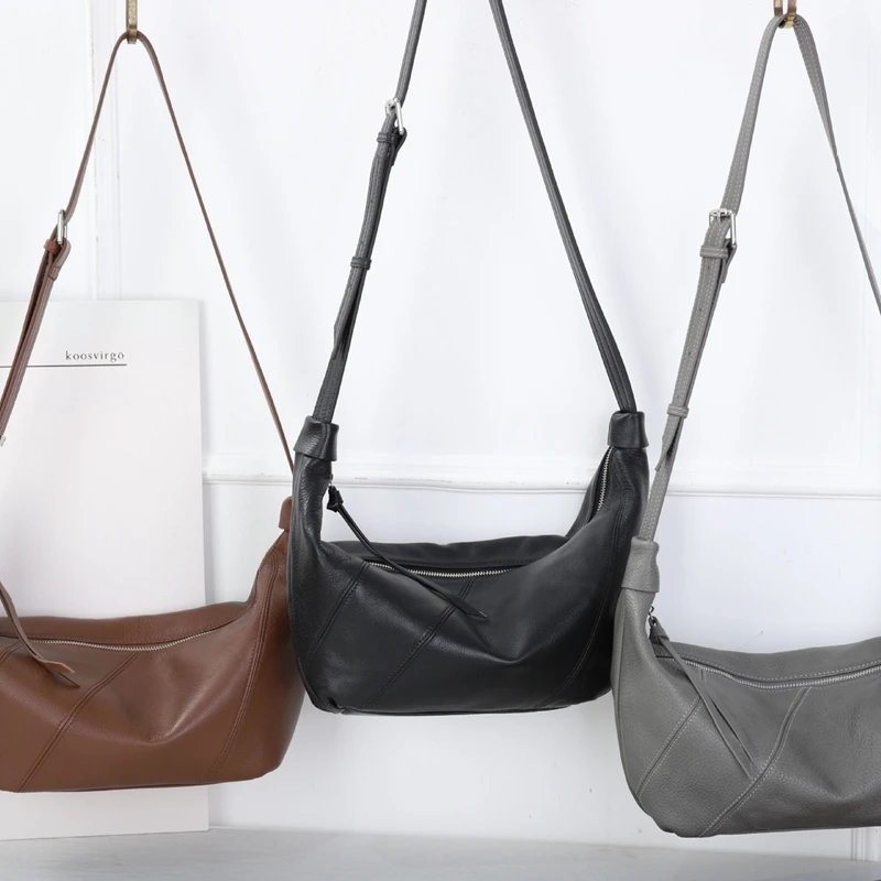 

Bag for women fashionable and casual large capacity genuine leather shoulder bag crossbody bag, crescent shaped bag dumpling bag