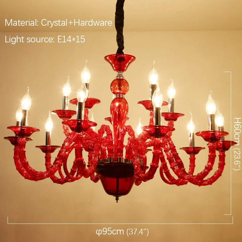 FAIRY European  Red Pendent Lamp  Candle Lamp Luxury Art Living Room Restaurant BedroomVilla Hotel KTV Chandelier