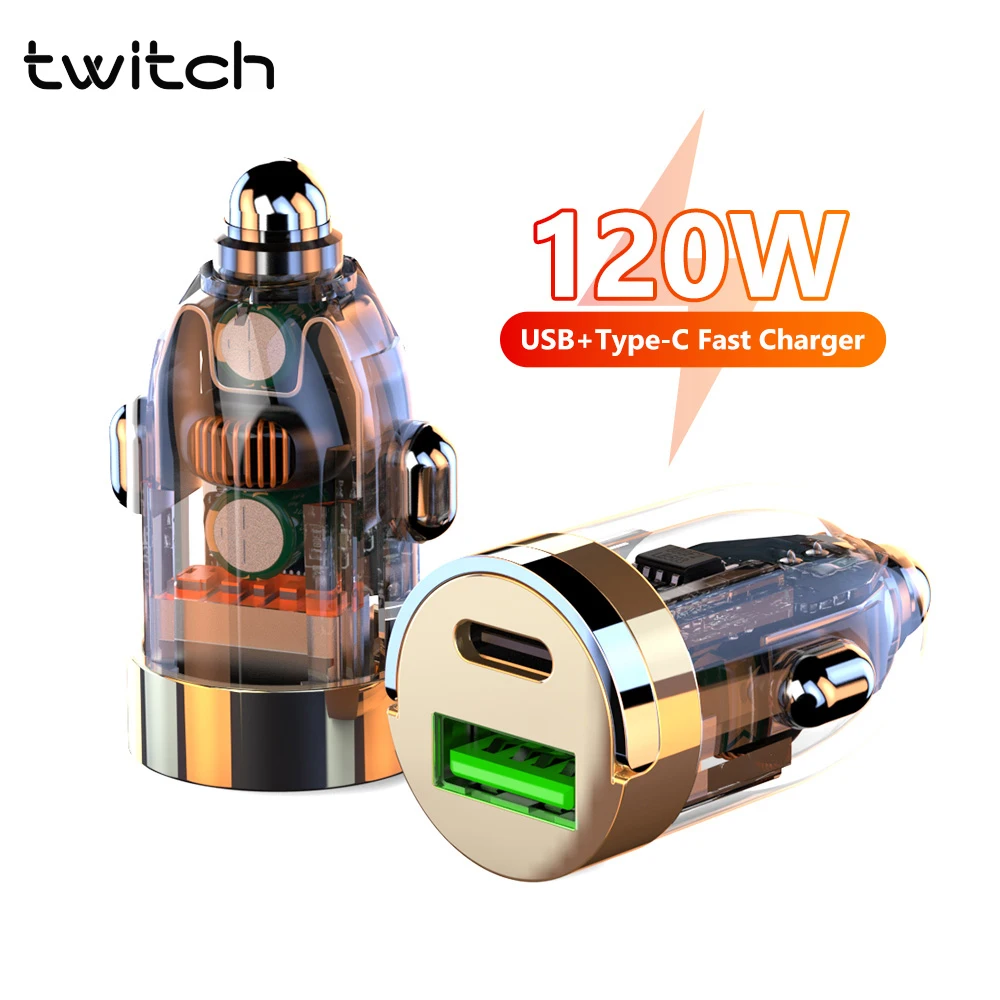 120W Pull Ring Car Charger Fast Charging USB Type C Charger Adapter For iPhone Samsung Huawei Xiaomi Transparent PD Car Charger