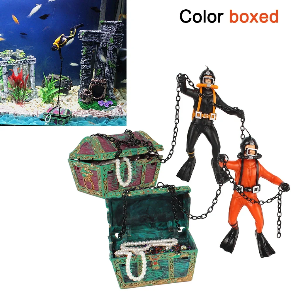 Seahorse Pneumatic Aquarium Decorated Treasure Hunt Frogman Aquarium Landscape Diver Treasure Chest Black Red 2 Color