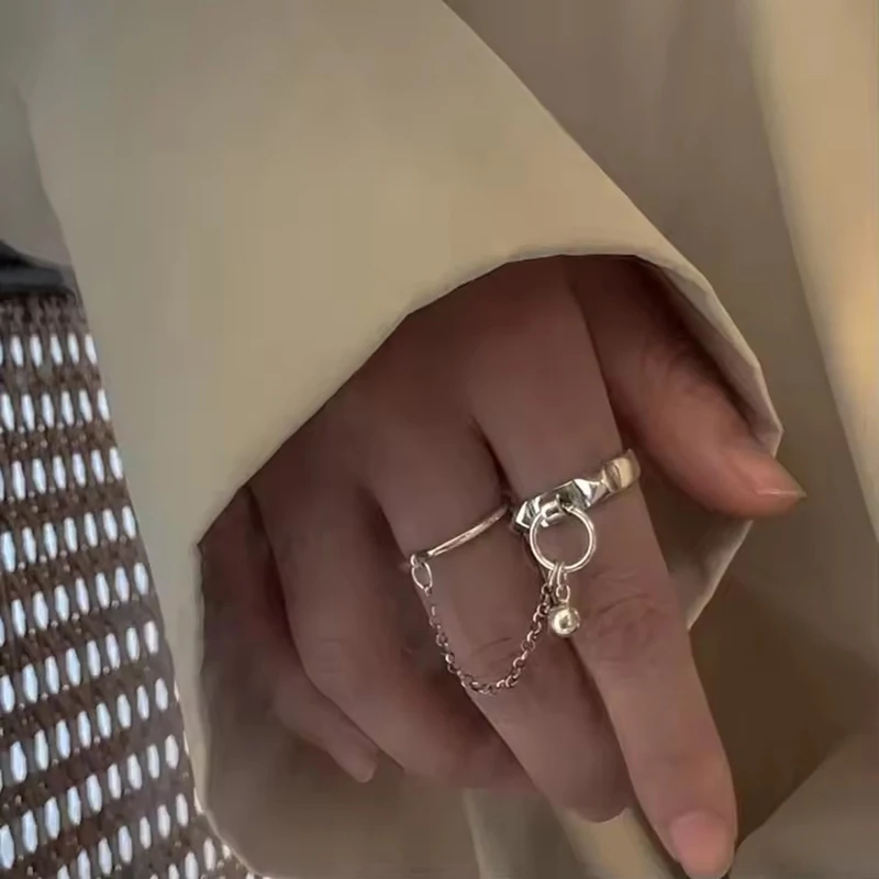 PANJBJ Echt 925 Sterling Silber Retro Runde Ring Für 2 Rigns Frauen Kette Vintage Edlen Schmuck Minimalistischen Zubehör Geschenk – Detail 10
