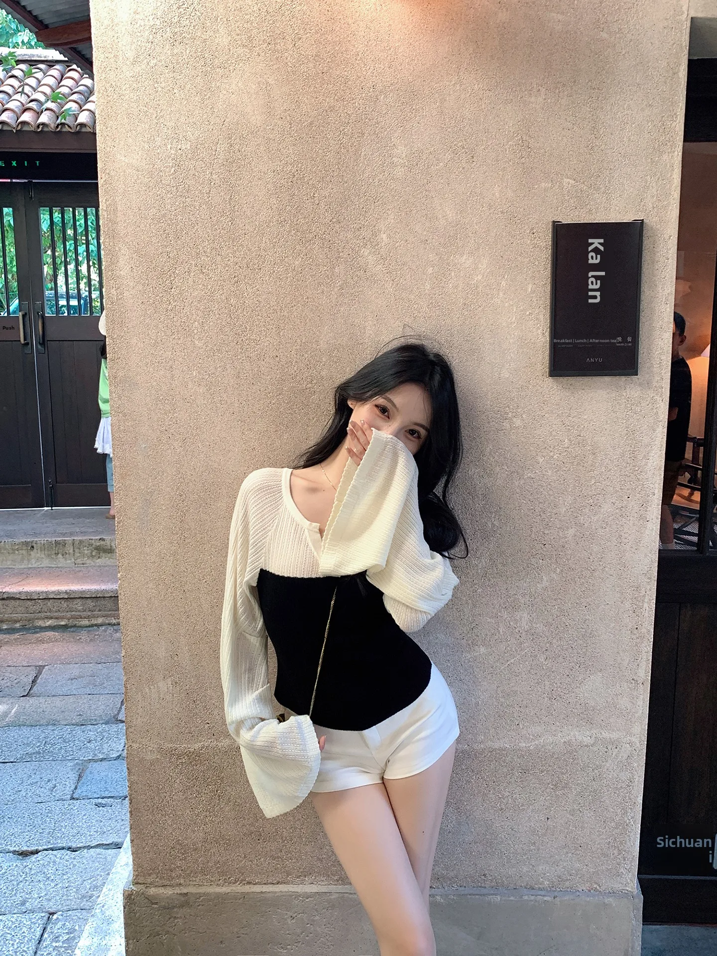 

ZhouYeye Women's Long Sve V-Ne Knitted Sweater Soft Gentle Sle Color Blo Casual Wear Autumn Early Morning Faion Sense