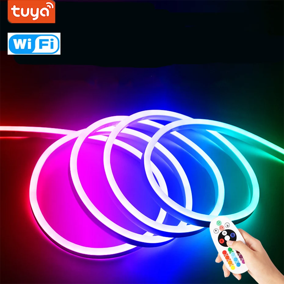 Tuya WiFi Smart RGB Led Neon Light 12V Soft Flexible Waterproof Led Strip Tape Light RGB 1m 2m 3m 4m 5m Bluetooth Remote Control