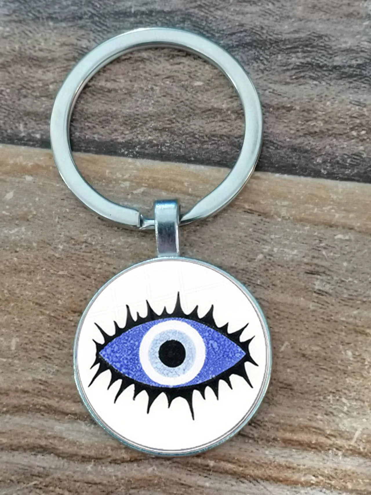 Schönheit Blau Bösen blick Religiöse Foto Runde Glas Cabochon Schlüsselbund Tasche Auto Keychain Schmuck Keychain Geschenk – Detail 6