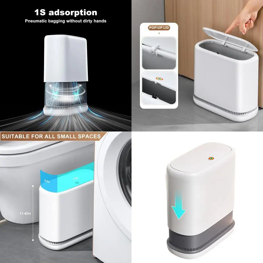 

10L Slim, Dog-Resistant Press Lid Plastic Trash Bin for Bathrooms