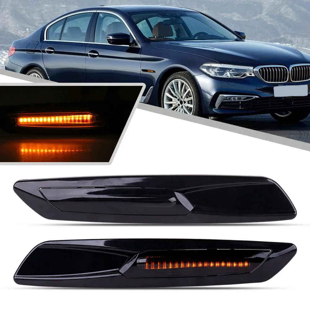 Car Accessories High-Quality 12V Dynamic Amber LED Side Marker Lights - Carbon Fiber Look, Pair for BMW 5 Series